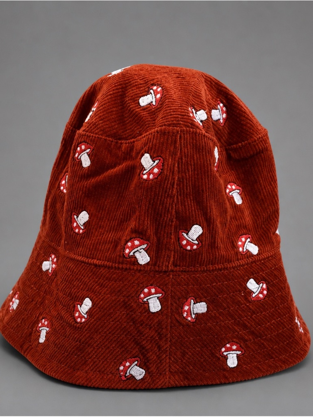 Urban Outfitters Rust Corduroy Bucket Hat with Mushroom Patches